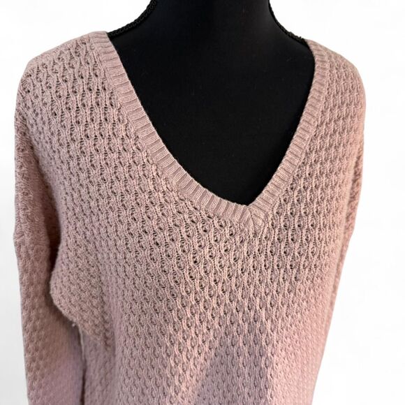 American Eagle M Soft pink Outfitters V-neck Waffle Kit Sweater - Picture 4 of 7